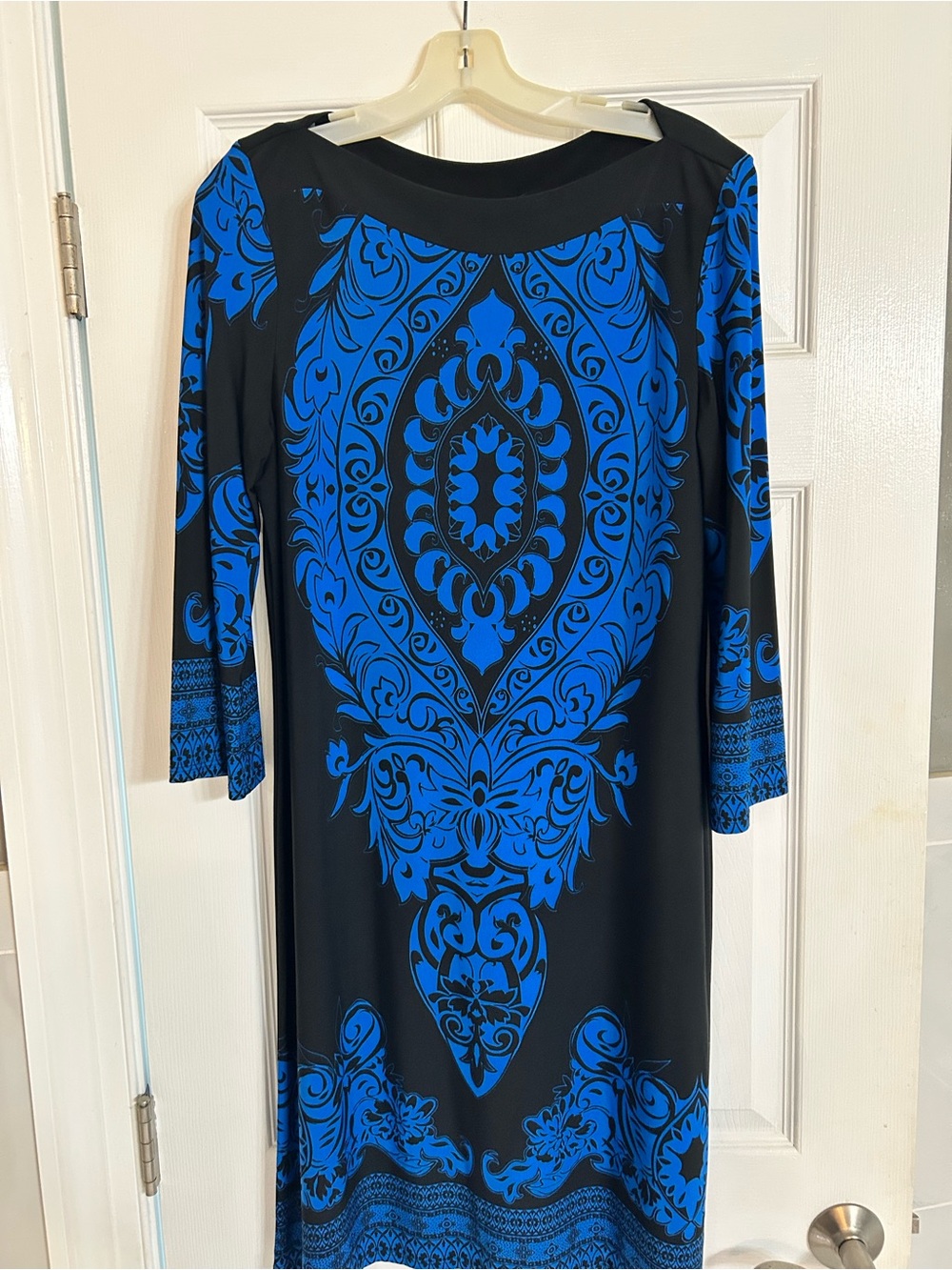 Elementz Black and Blue Printed Long Sleeve Dress